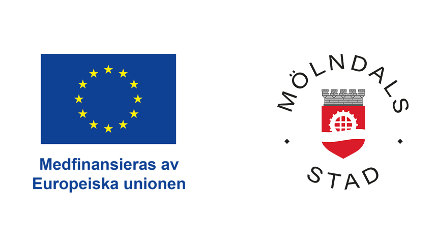 Logotyper för ESF och Mölndals stad.