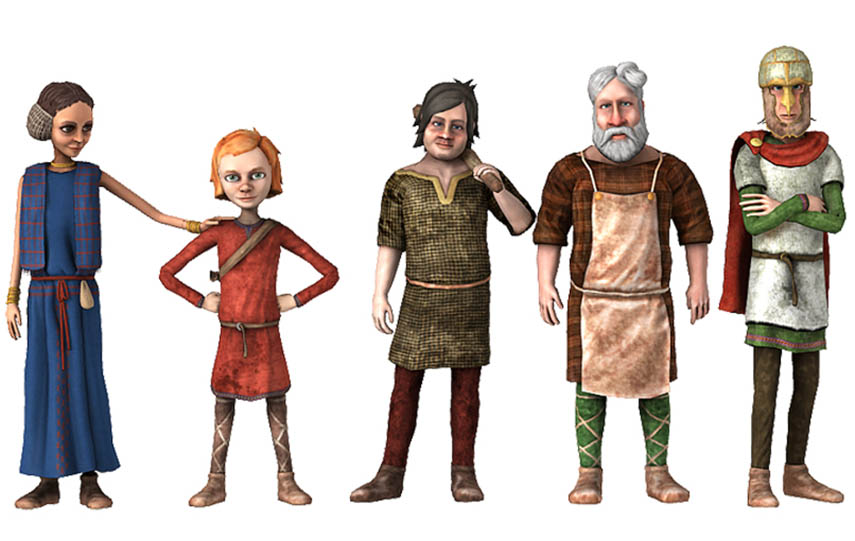 Karaktärerna från järnåldern i spelet Fylgja.