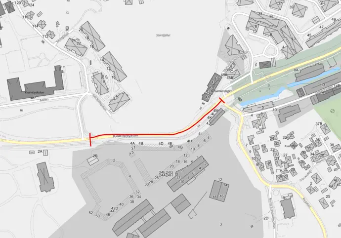 Karta över trafikstörning på Kvarnbygatan