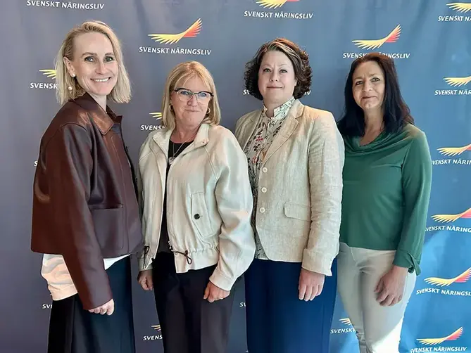 Mikaela Elffors, näringslivsutvecklare, Carina Kloek-Malmsten, näringslivschef, Kristina Körnung, kommunalråd och Mio Saba Sjösten, stadsdirektör deltog vid dagens presskonferens hos Svenskt Näringsliv i Göteborg.